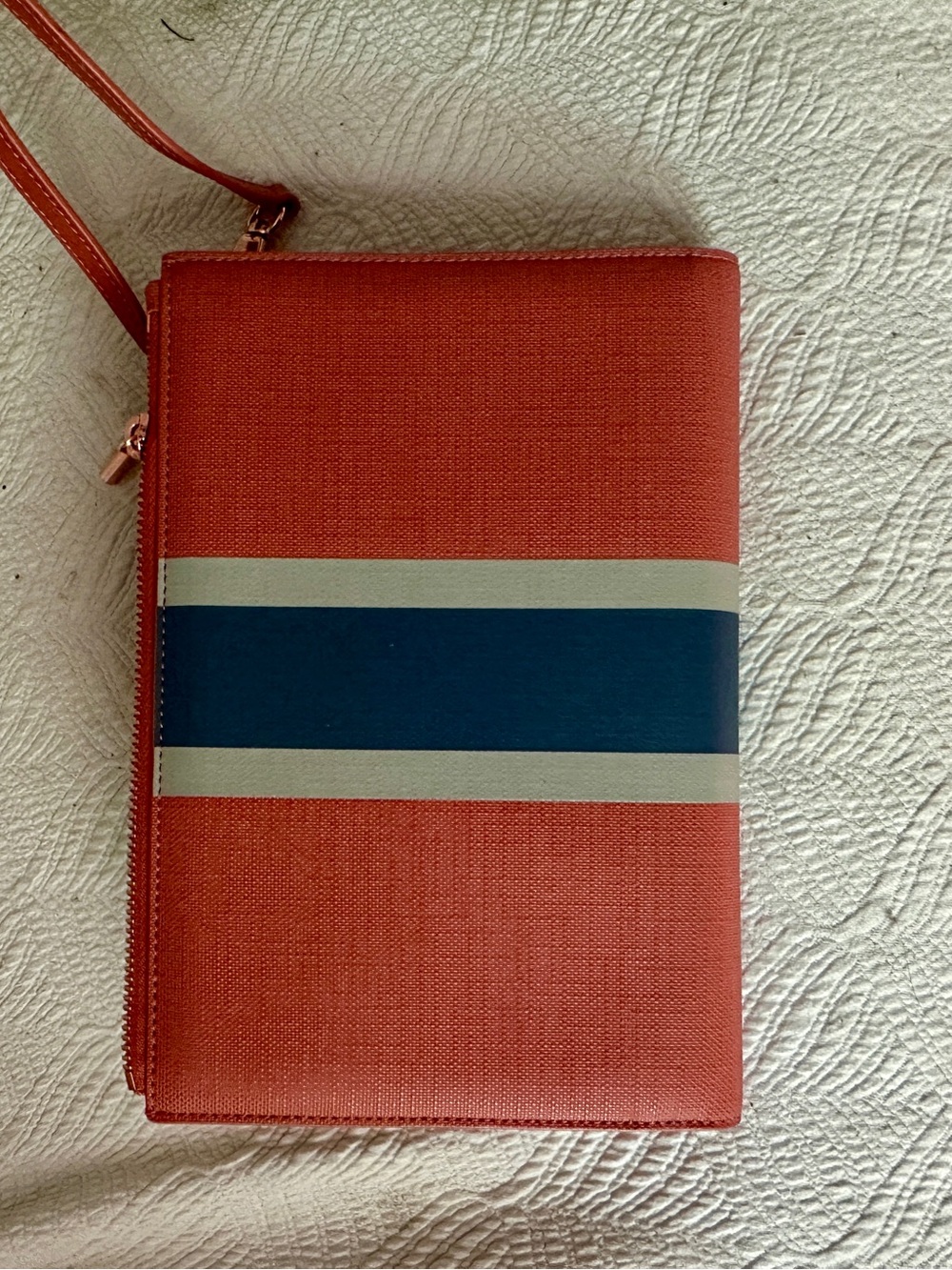 Danger Dover oversized Burnt orange Wristlet with Navy and Cream Stripe